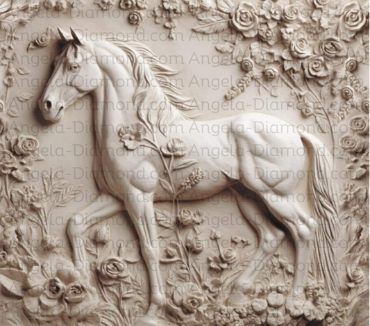 3D White Horse with Flowers