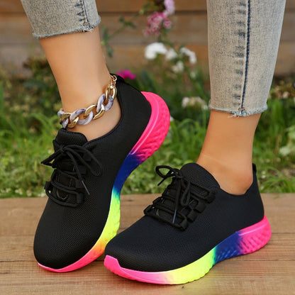 Lace-up Mesh Shoes With Rainbow Sole