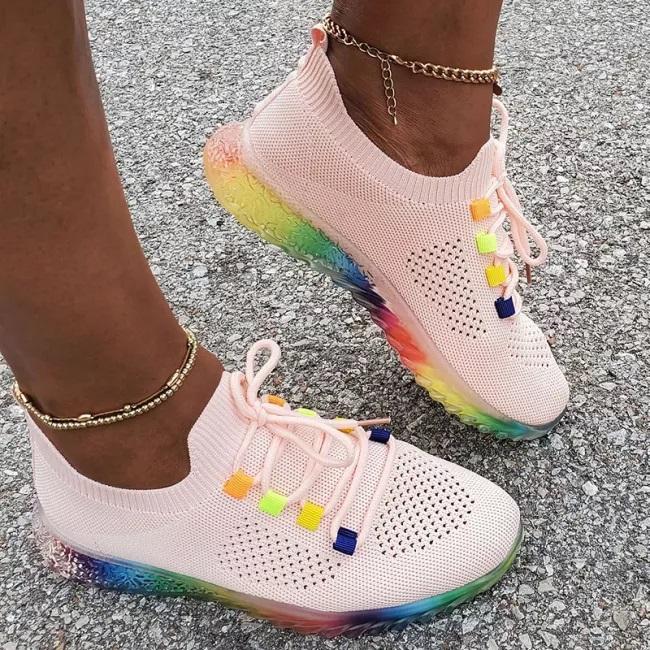 Candy color cross-lace sneakers