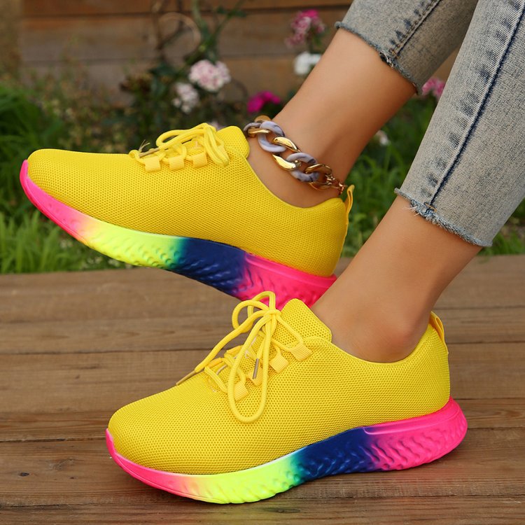 Lace-up Mesh Shoes With Rainbow Sole