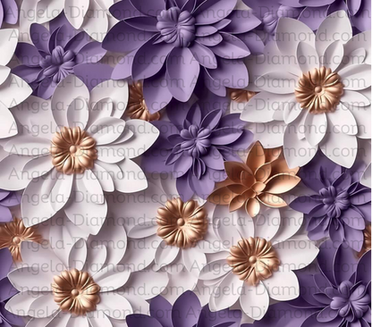 3D Purple White Flowers