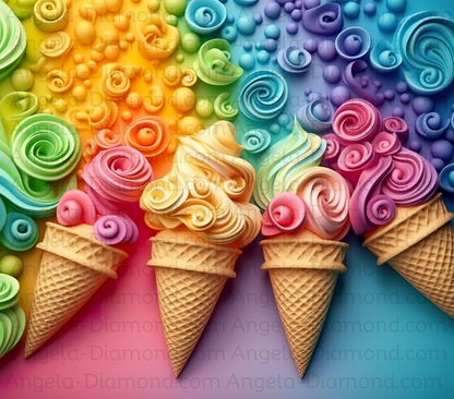 3D Rainbow Ice Cream Cones