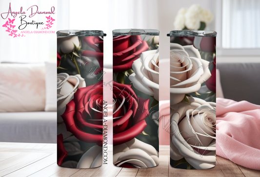 3D Red and White Roses