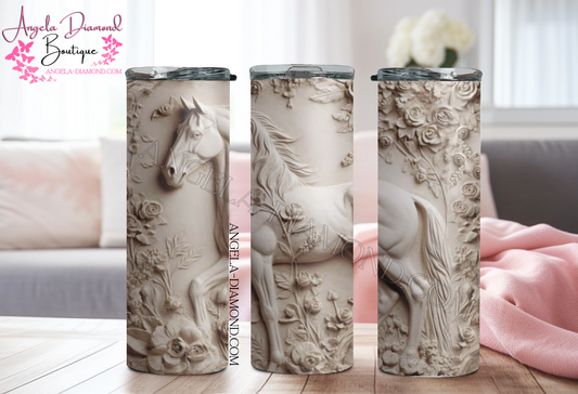 3D White Horse with Flowers