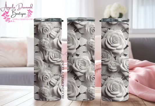 3D White Roses