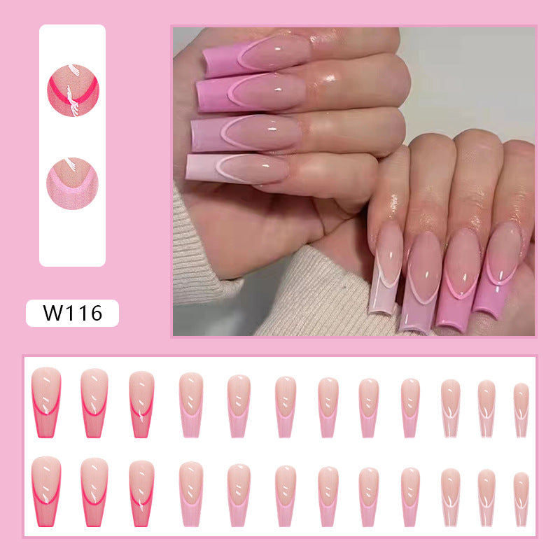 Ladies Pink Gradient Color Wear Long Nails