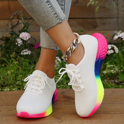 Lace-up Mesh Shoes With Rainbow Sole