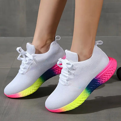 Lace-up Mesh Shoes With Rainbow Sole