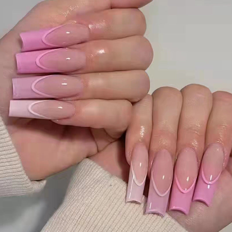 Ladies Pink Gradient Color Wear Long Nails