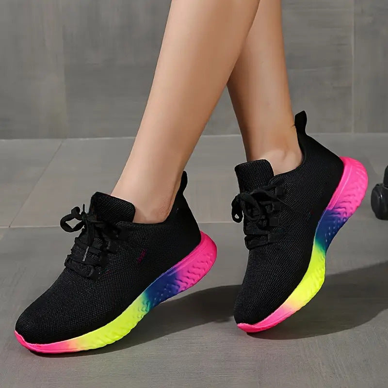 Lace-up Mesh Shoes With Rainbow Sole