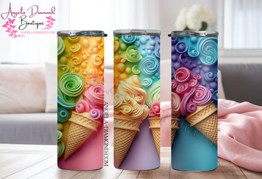 3D Rainbow Ice Cream Cones