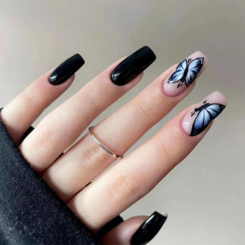 Mysterious Black Butterfly Nails