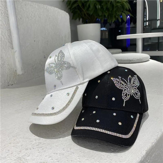 New Women's Rhinestone Butterfly Baseball Hat