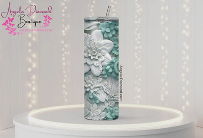 3D Teal and White Flowers