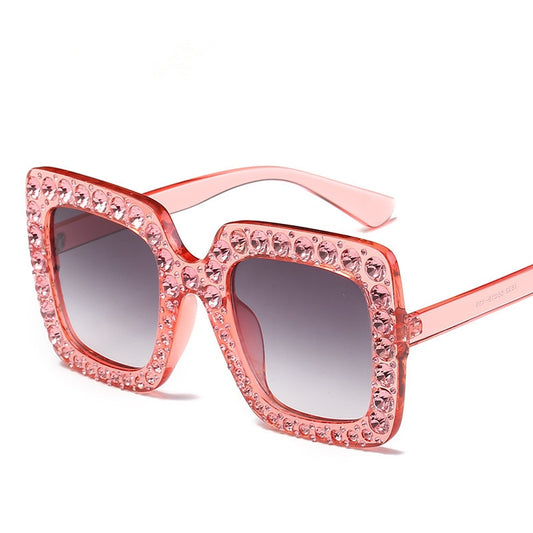 Ladies Diamond Crystal Pink Sunglasses women 2023 Luxury  For Women Big Frame Sqaure Glasses Italy Brand Designer Eyewear Shades