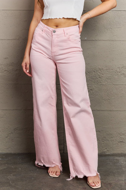 RISEN Raelene Full Size High Waist Wide Leg Jeans in Light Pink